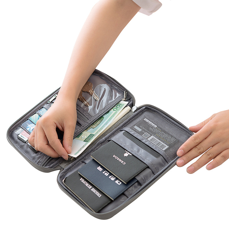 Wholesale of large-capacity passport bags with European and American style, multi-functional Oxford fabric texture, cationic travel waterproof ID card bags Item Picture