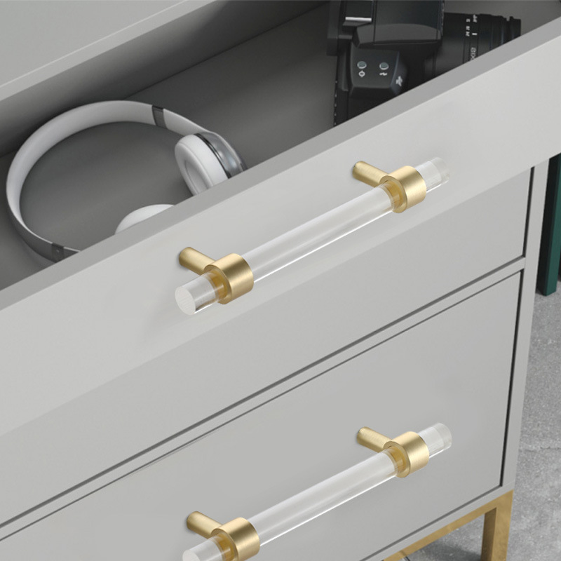 Nordic-style acrylic brass long handle, modern and simple cabinet, golden transparent drawer, wardrobe door, furniture handle Specification drawing