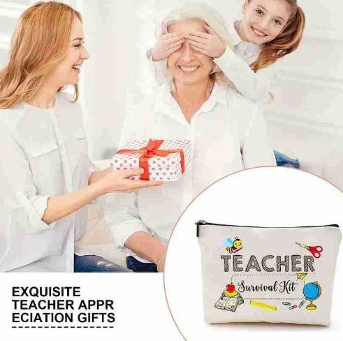 Cross-border exclusive teacher makeup bag gift, teacher zipper bag, waterproof linen storage bag, Teachers' Day gift details Picture