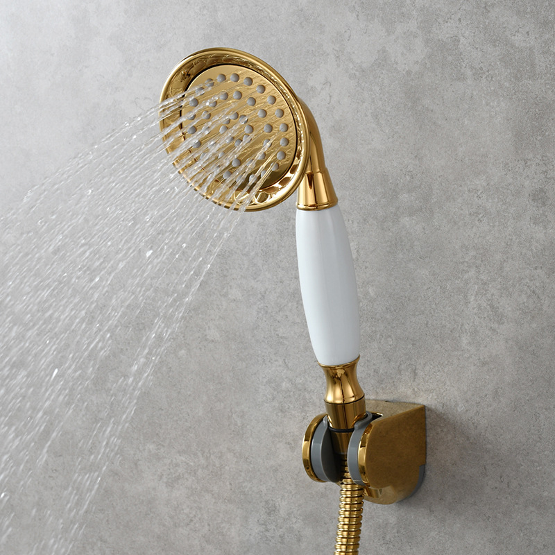 Copper ceramic golden round hand-held shower head, showerhead, small flower head, shower head, cold and hot ciencia details Picture