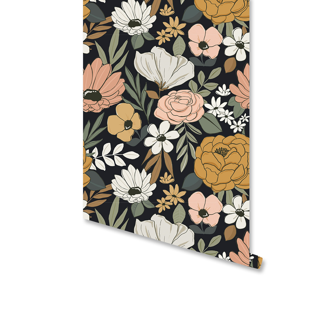 Cross-border best-selling living room background removable wallpaper with colorful flower patterns, seamless self-adhesive wallpaper RW321+330 Item Picture