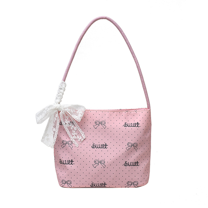 A niche design polka dot canvas bag for women, a new summer single-shoulder bag in 2025, is a super popular casual bucket bag Item Picture