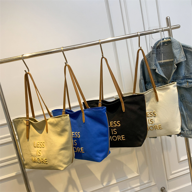 Canvas bag for women 2022 New letter-embroidered single-shoulder bag, fashionable and casual bag, college student tote bag for women Specification drawing