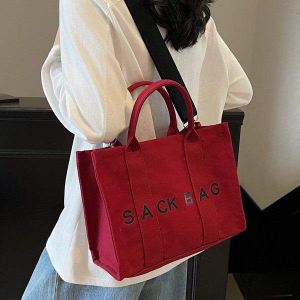 2025 Cross-border Women's bags: Simple crossbody bag, casual tote bag, letter-printed canvas bag, large-capacity single-shoulder bag details Picture