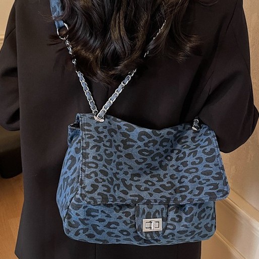 Spring niche single-shoulder leopard print bag for women 2025 new style, fashionable and versatile chain crossbody bag, popular small square bag full figure