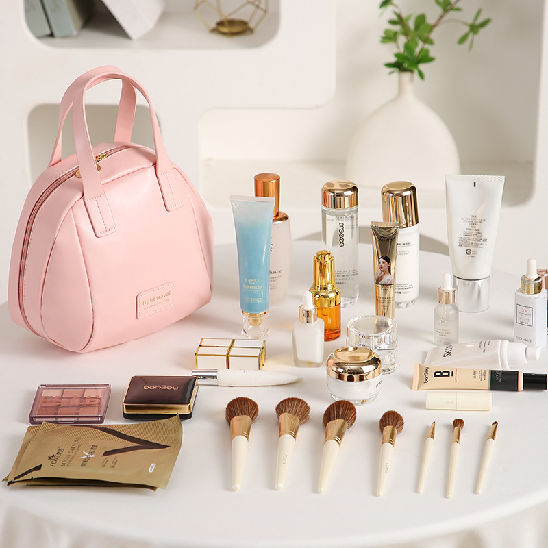 The new PU shell cosmetic bag is a simple and fashionable handbag, a small bag for women, and a storage bag for cosmetics and toiletries details Picture