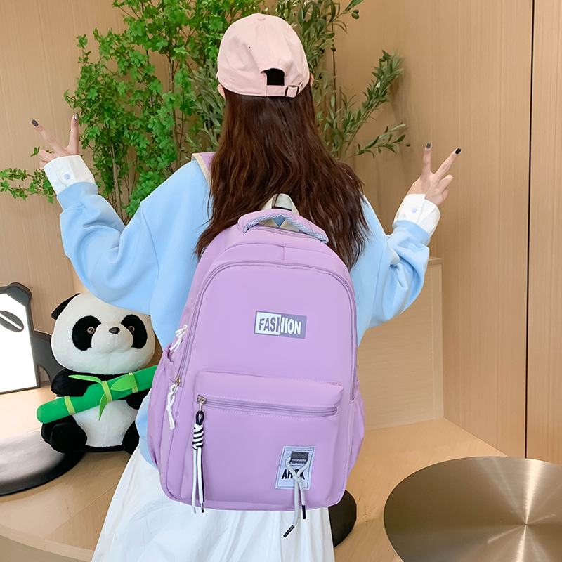 Large-capacity outdoor lightweight backpack, forest-style ins style solid color student schoolbag, Japanese-style Harajuku style versatile backpack for women details Picture