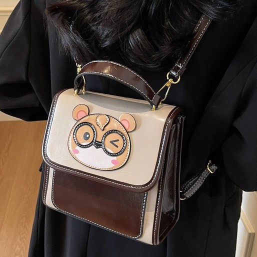Cute Little Bear 2025 Spring New Style color-blocking cartoon high-end hand-held crossbody versatile single-shoulder and double-shoulder bags details Picture