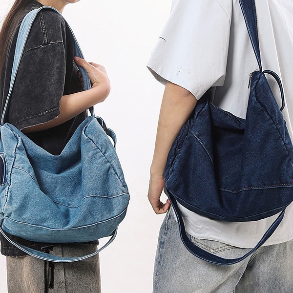 Single-shoulder bag for men and women, 2025 new Japanese style simple denim crossbody bag, ins trendy brand crossbody bag, student messenger bag details Picture