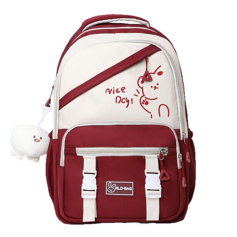Korean version large-capacity lightweight and lightning-resistant junior high school schoolbag, color-blocking trendy brand rabbit backpack, girls' high school appearance level make-up class bag Item Picture