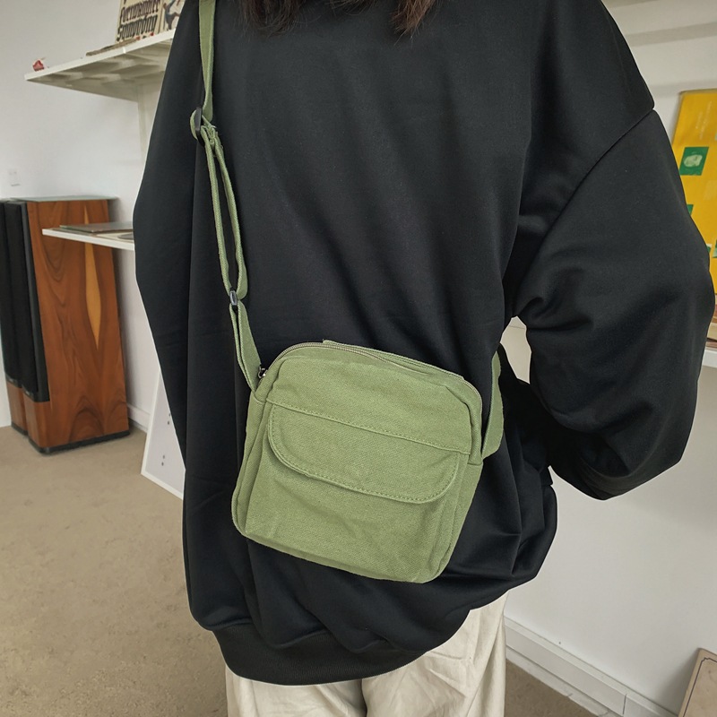 Japanese-style phone bag, solid-color crossbody bag, washed canvas bag for women, Korean version of Instagram, new single-shoulder bag, small crossbody bag for women details Picture