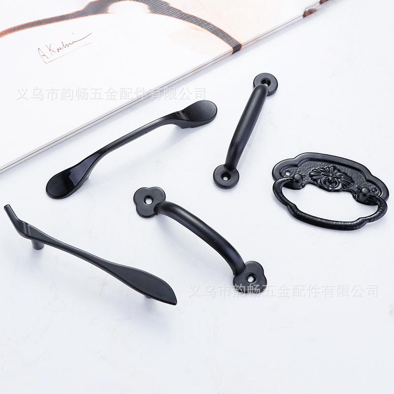 Black style home decoration drawer handles, cabinet doors, retro black American-style handles, alloy, multi-style European and Chinese hardware Application Scenario