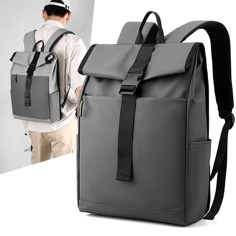 Color-blocking, fashionable and trendy men's backpack for work and commuting, computer backpack, sporty style, large-capacity student schoolbag details Picture