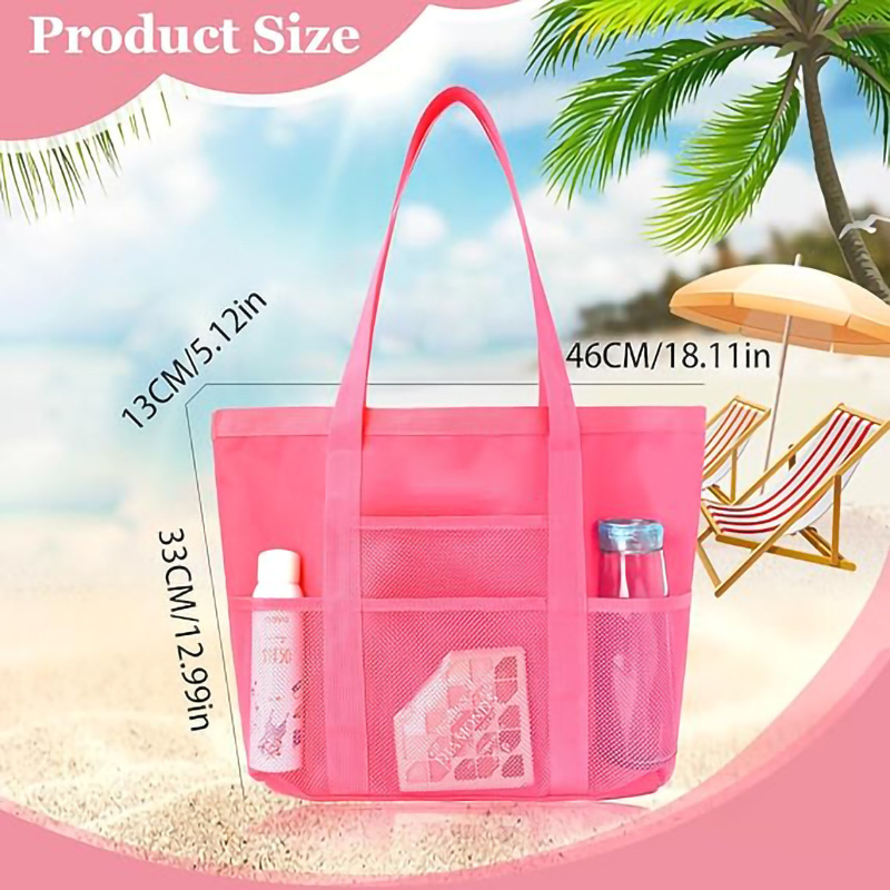 Hand-held beach bag, bath bag, foldable mesh beach bag, fitness and swimming bag, storage bag, large-capacity portable bag Application Scenario