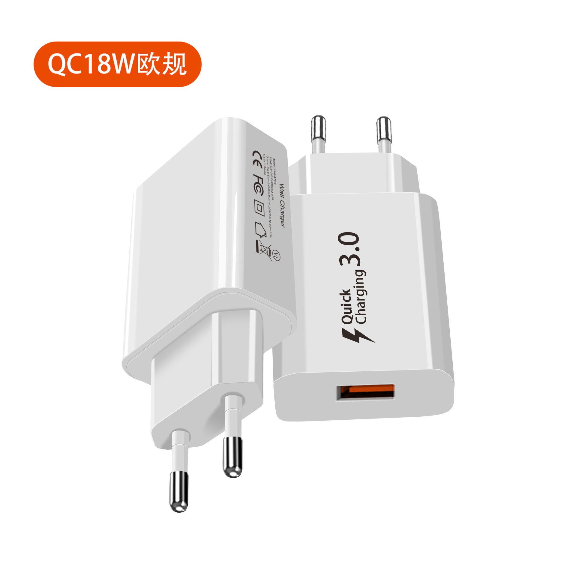 The QC18W European standard fast charging head is suitable for Samsung chargers S7, S8, S9, and Apple 15 fast charging USB plugs. Original manufacturer details Picture