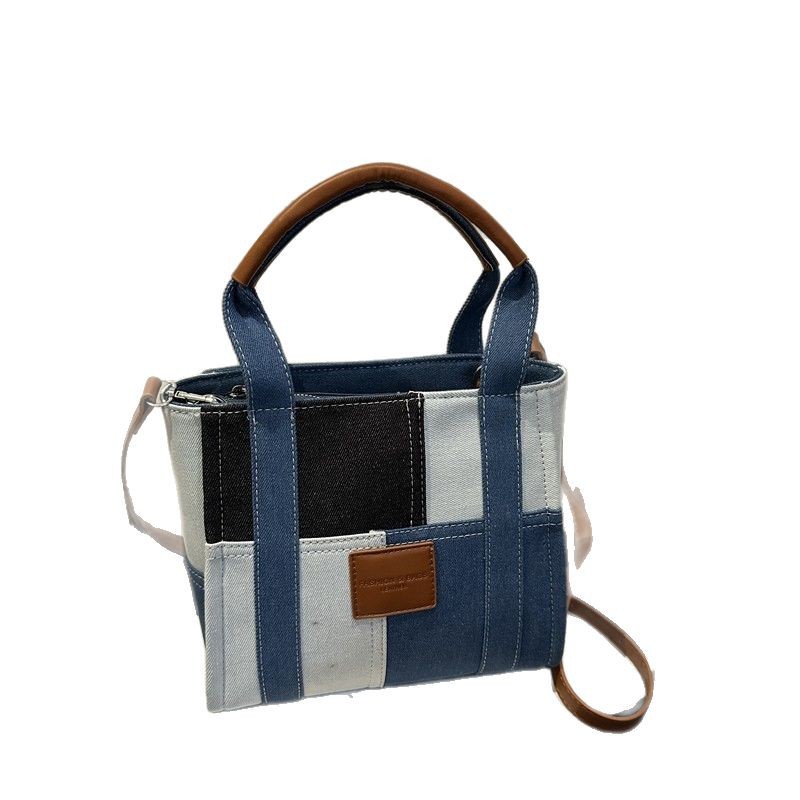A new spring and summer denim casual square bag, a crossbody bag with color-blocking hand-held tote bag, and an Instagram trendy single-shoulder bag Item Picture