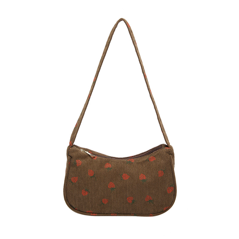 New Korean-style simple and sweet small bag, hand-held shoulder bag, strawberry print, large capacity, versatile underarm bag, women's bag Item Picture