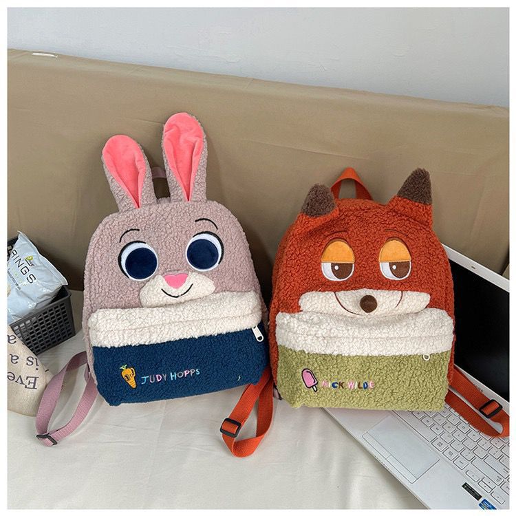 Cartoon fox and rabbit plush backpack with large capacity, 2024 new style cute and girlish backpack full figure