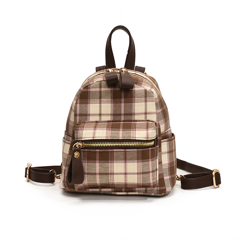 The new checkered mini backpack for autumn and winter is fashionable and versatile for girls. It's a casual small backpack with a school style and a trendy mobile phone bag Item Picture