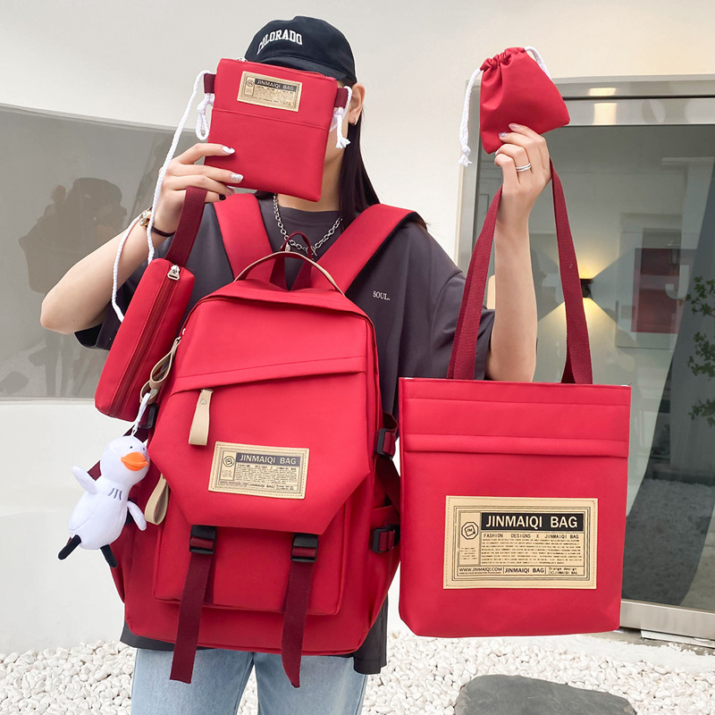 Wholesale of five-piece sets of fashionable, simple and large-capacity casual backpacks for boys, girls, junior high school, senior high school and college students Application Scenario