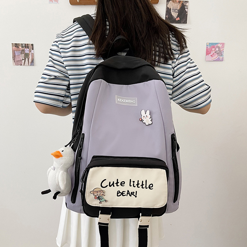 New nylon color-blocked large-capacity backpack for middle school students, an ins Korean version backpack for junior high school students' campus Specification drawing