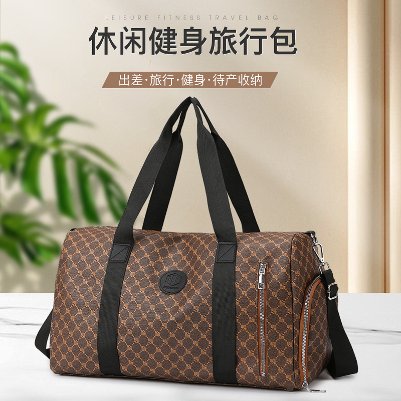 New cross-border pu leather hand-held large-capacity travel bag, independent shoe compartment sports and fitness bag, business single-shoulder crossbody bag full figure
