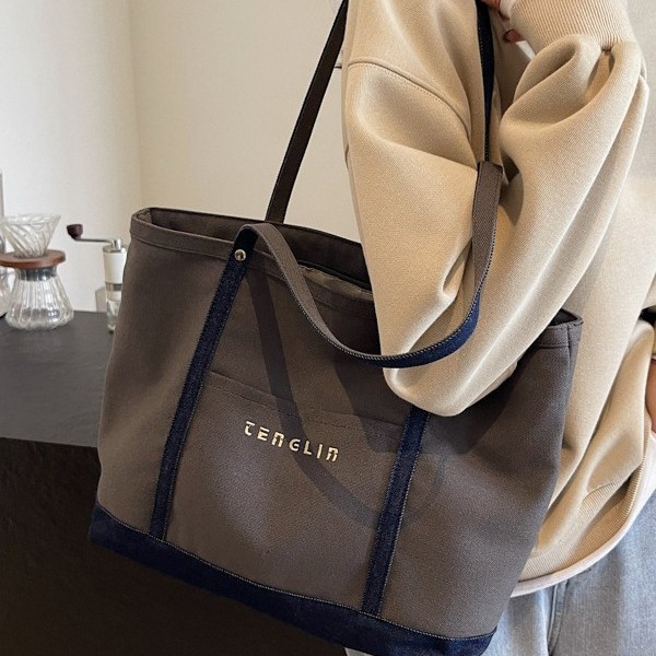 New laid-back tote bag, large-capacity single-shoulder bag, retro color-blocking single-shoulder bag, fashionable autumn and winter versatile underarm bag details Picture
