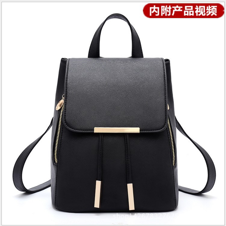 2019 New double-zipper iron-edge drawstring flip cover PU Korean version backpack, fashionable women's backpack, women's bag manufacturer full figure
