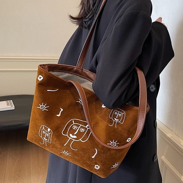 Casual suede fleece small bag for women, 2024 new autumn and winter retro and versatile single-shoulder underarm bag, hand-held bucket bag Specification drawing