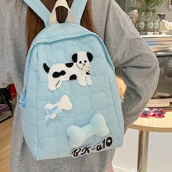 New cute puppy student backpack for autumn and winter, cartoon large-capacity girl's backpack, casual cotton-padded jacket bag, student bag Specification drawing