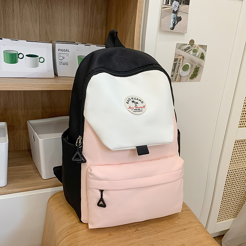Color-blocking InS-style backpack, Japanese-style patchwork schoolbag, backpack for girls, high school, junior high school and college students full figure