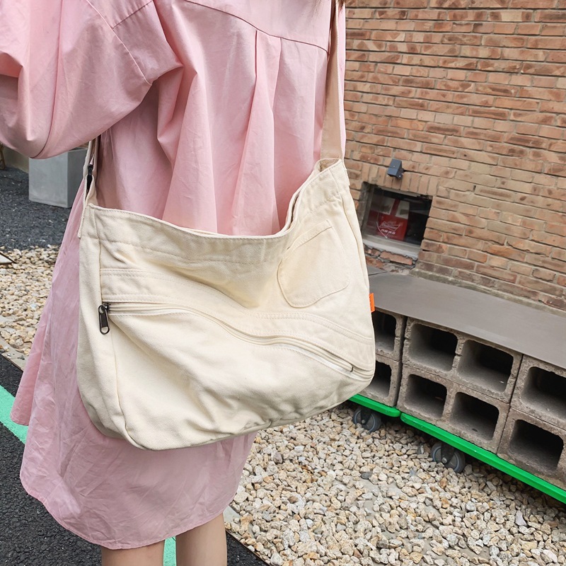 Washed canvas bag for women, 2022 new style retro postman bag, large capacity crossbody bag, college student tote bag for class details Picture