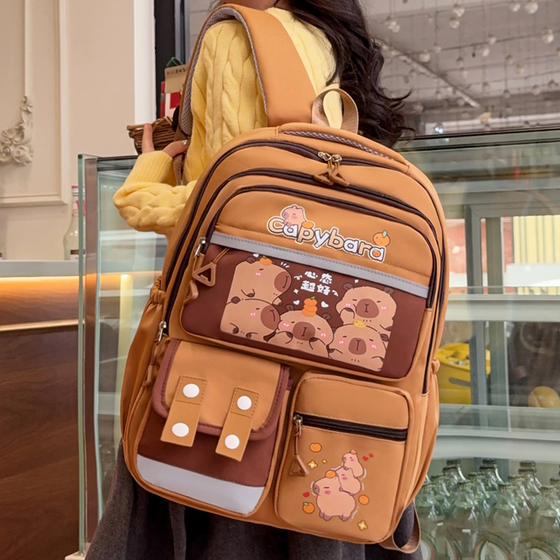 Cute Capibara student backpack, large-capacity class bag, children's spine protection and burden reduction schoolbag, junior and senior high school schoolbag Specification drawing