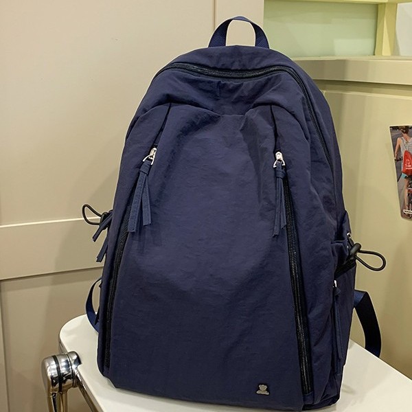 Cute student schoolbag, large-capacity backpack, solid color, versatile new bag, outdoor backpack, unisex backpack details Picture