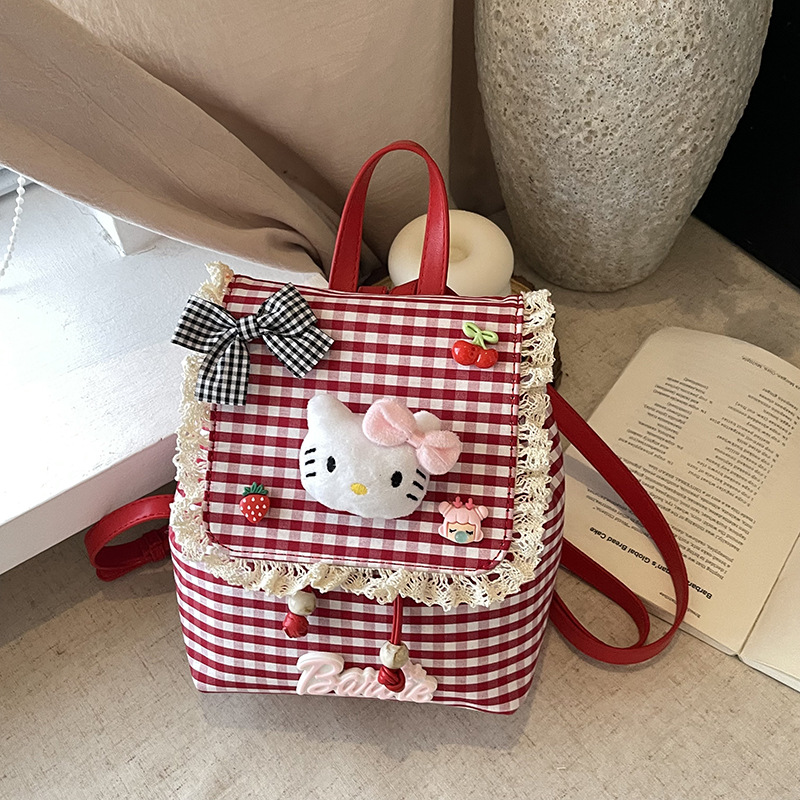 Fresh and cute handbag, new style of cloth doll lace edge backpack, large-capacity schoolbag for girls, student backpack Specification drawing