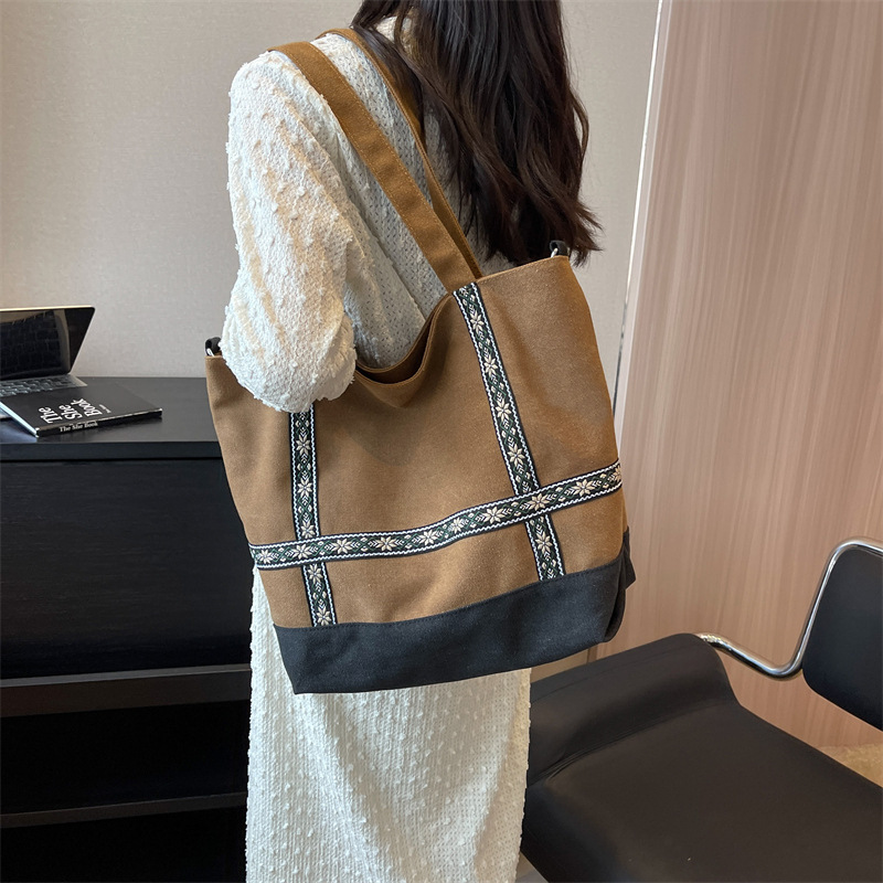 2025 Large-capacity Tote bag, campus student shopping bag, new canvas bag, simple and casual solid color women's bag details Picture