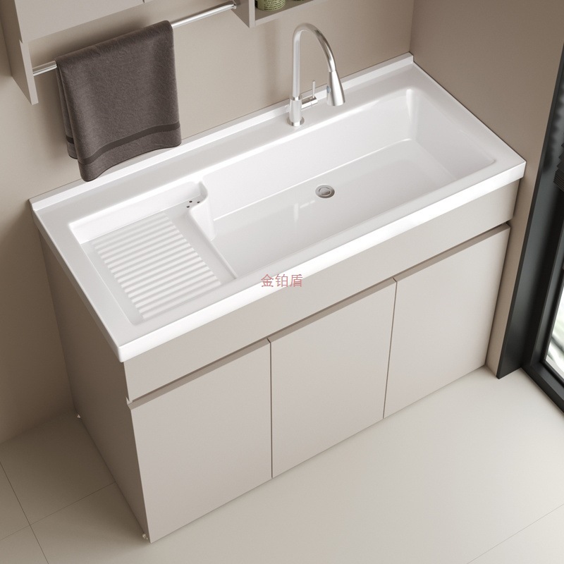 Honeycomb aluminum balcony cabinet, integrated washbasin and wardrobe, ceramic integrated basin with washboard, bathroom cabinet, washbasin and sink Application Scenario
