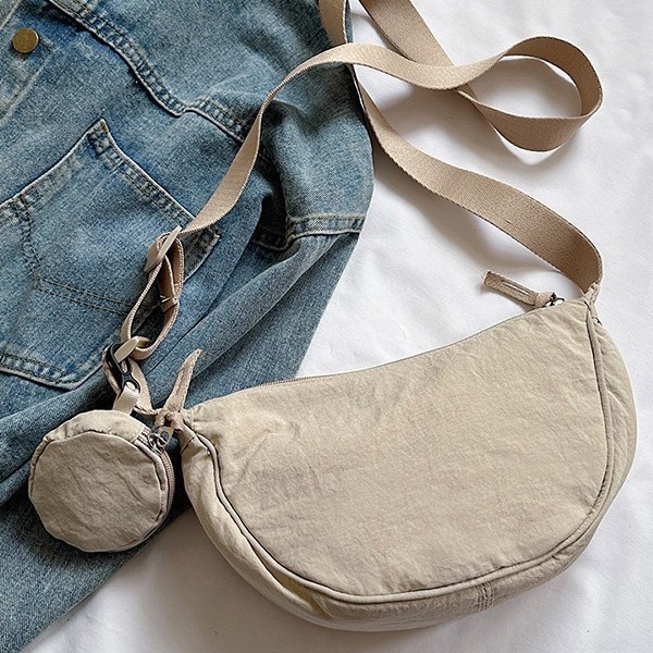 Korean-style nylon solid-color single-shoulder bag for women, simple, casual and versatile crossbody bag, lightweight and fashionable, outdoor commuting dumpling bag Specification drawing