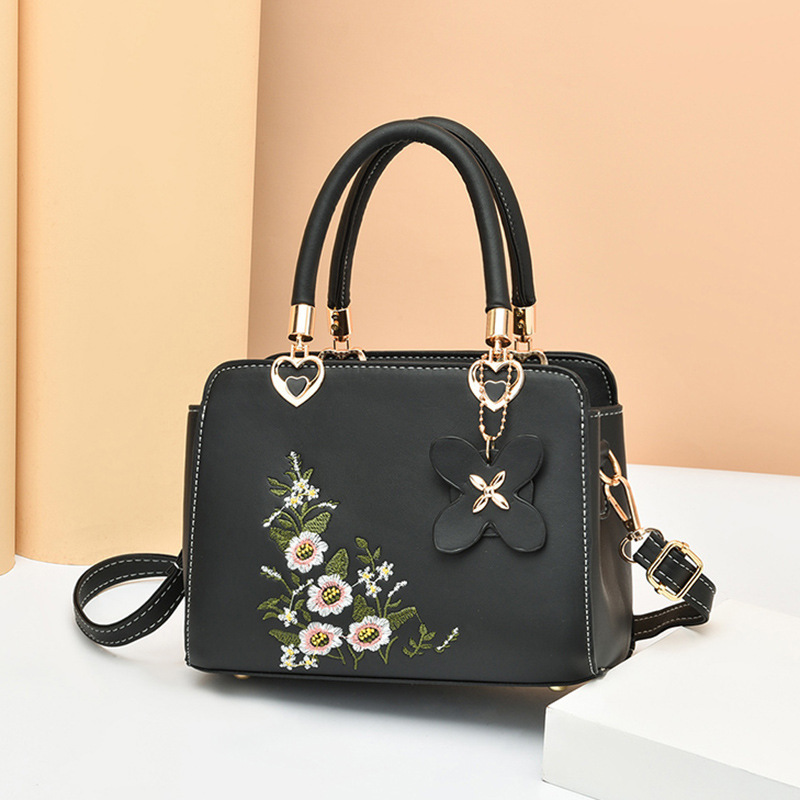 Women's handbag, soft leather bag, 2022 new trendy embroidery, mom's crossbody bag, fashionable and elegant, grandma's single-shoulder bag details Picture