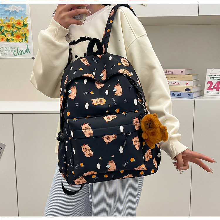 Fashionable and simple Capibara printed backpack for students, high appearance level and large capacity for junior high school students Specification drawing