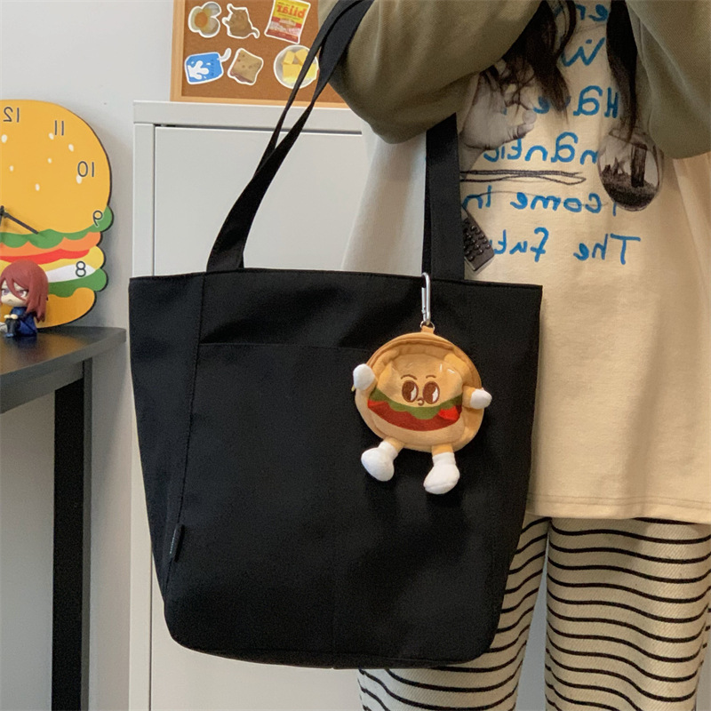 Large-capacity hand-held shoulder bag, cute cartoon hamburger, student solid color class bag, tutorial bag, work commuting shoulder bag details Picture