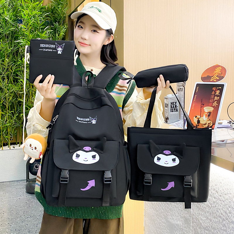 New cartoon cute student schoolbag four-piece set, trendy and fashionable color-blocking backpack, large-capacity casual backpack for women Application Scenario