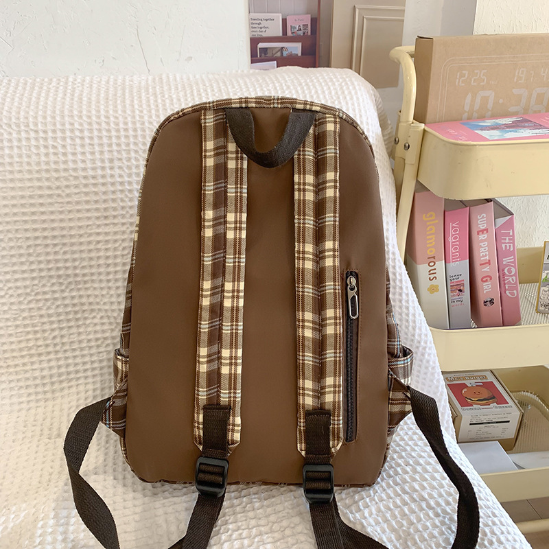 Korean-style checkered backpack for female college students, a niche design backpack with high appearance standards, cute and versatile, fashionable girls' backpacks Specification drawing