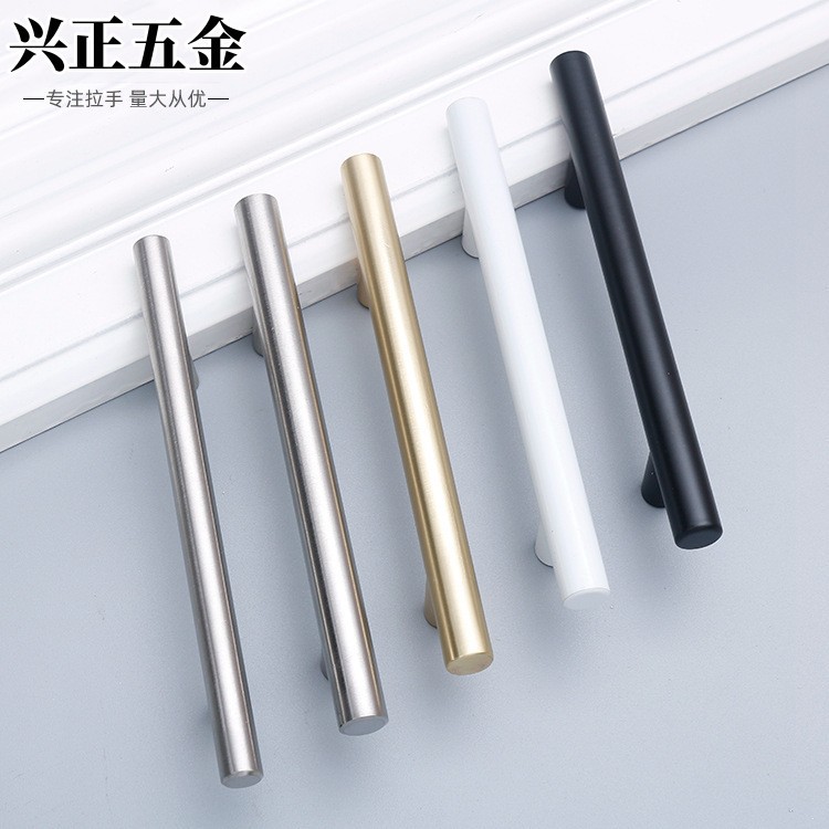 Single-hole modern light luxury stainless steel round tube drawer handle, round cabinet handle, black and gold wardrobe door handle full figure