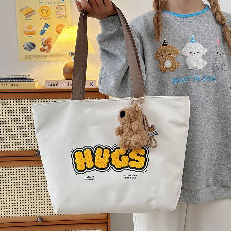 Cross-border trendy pattern letter shopping bag, girl cartoon handbag, cute new student tote bag, single shoulder full figure