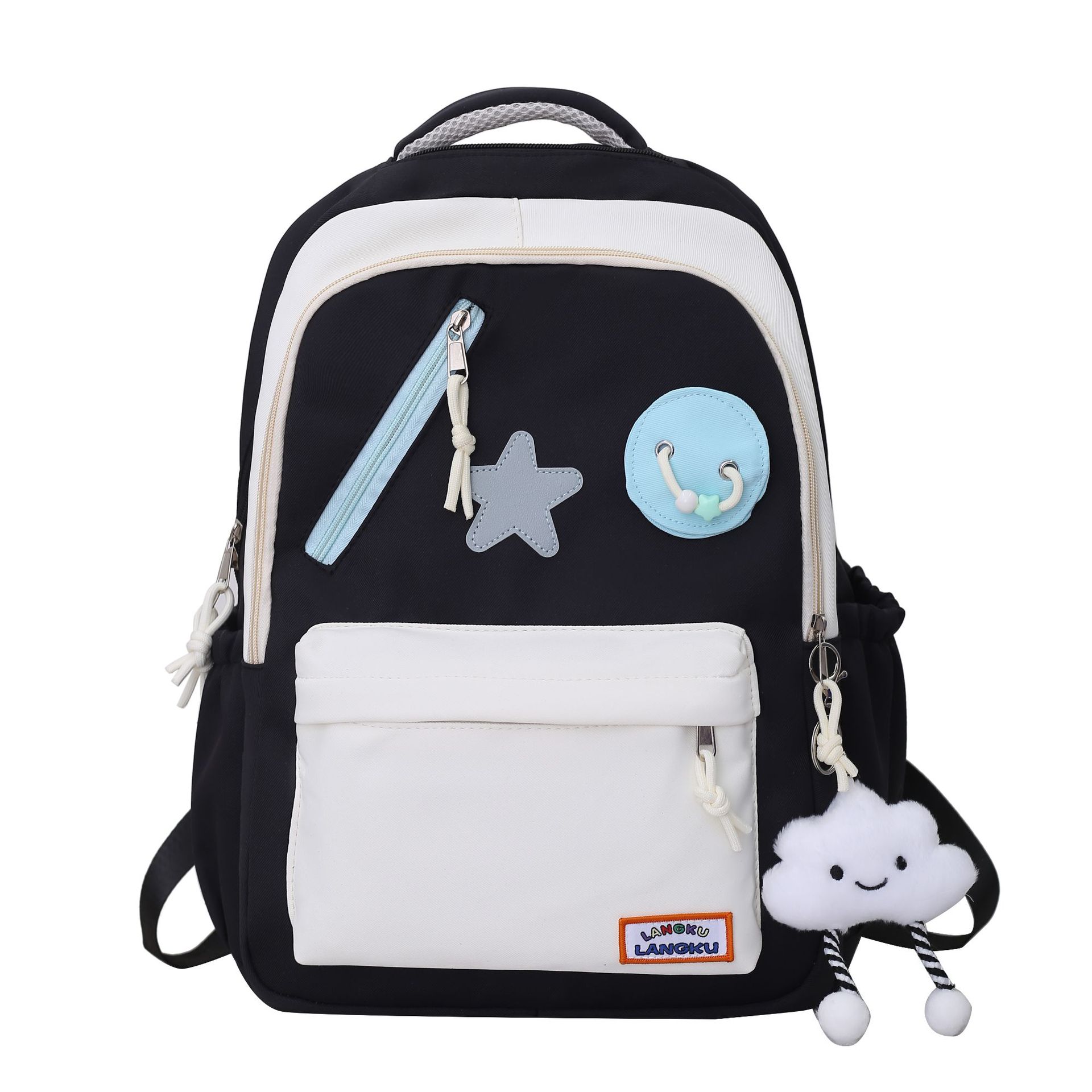 New fashionable schoolbag for middle school students on campus, large-capacity girls' color-blocking backpack for high school students, cute star-shaped versatile bag Item Picture