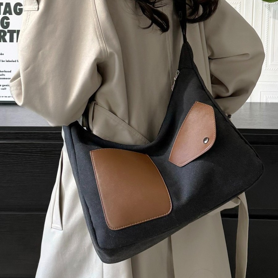 ins Japanese large-capacity canvas bag, women's casual and versatile single-shoulder dumpling bag, student's school commuting crossbody bag details Picture