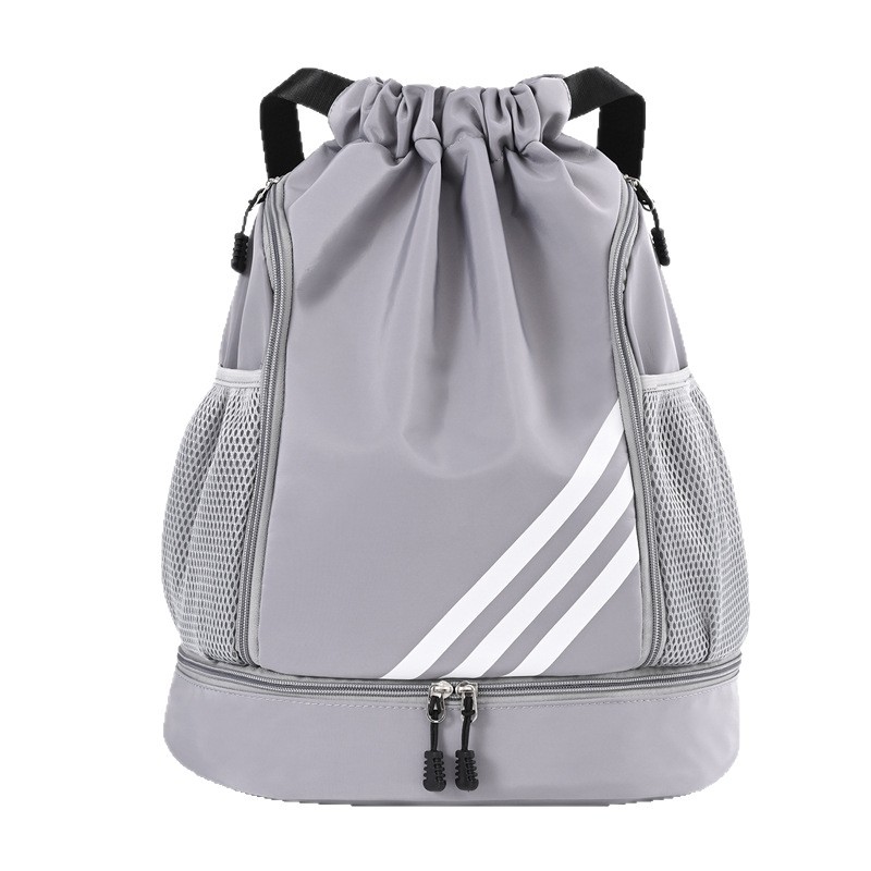 New nylon fabric drawstring pocket backpack, large-capacity outdoor storage bag, sports bag, dry and wet separation travel backpack Item Picture