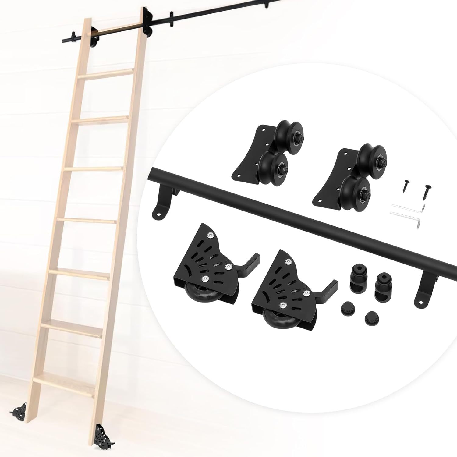 Barn door staircase hanging rails, furniture hardware, American-style bookshelves, sliding wooden ladder accessories, sliding rails, barn door accessories Item Picture