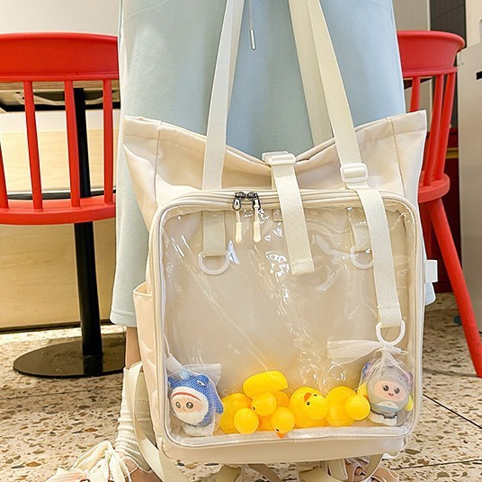 2025 Schoolbag, Korean version Harajuku transparent bag, pvc pain bag, backpack, girls' backpack, crossbody bag, shoulder bag, make-up class Specification drawing